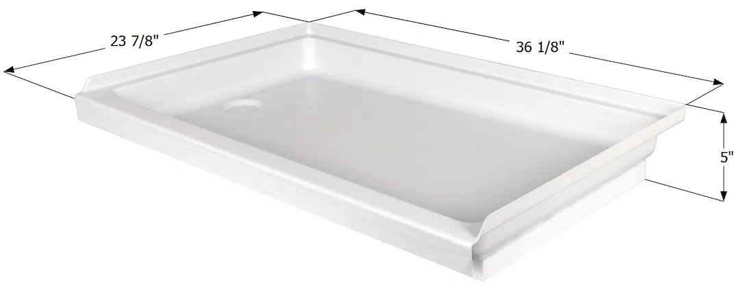 15240 – ICON Shower Pan, Rectangle 36-1/8 Inch Length x 23-7/8 Inch Width x 5 Inch Depth Left Hand Drain Polar White ...